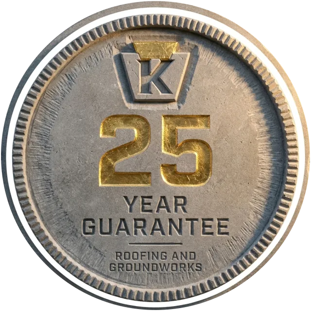 Carved stone medallion: 25-year guarantee, roofing and groundworks
